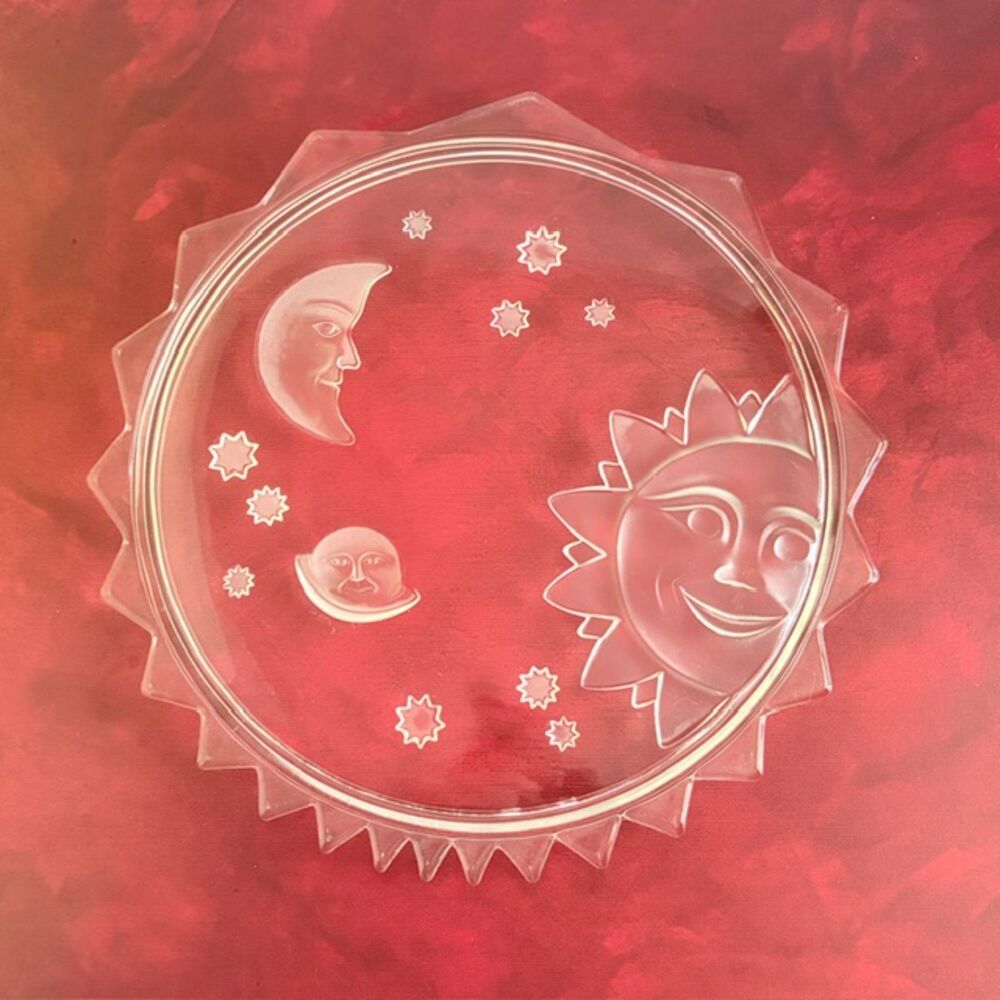 Studio Nova Heavens Gate Celestial 13.25" Crystal Cake Plate Sun Moon Stars